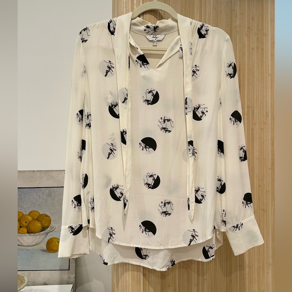 Lily Cream Blouse with Bird Pattern